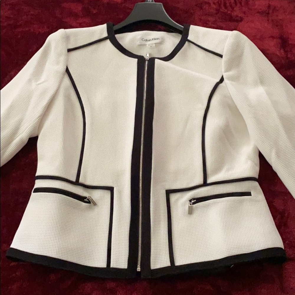 Calvin Klein White blazer with black trim